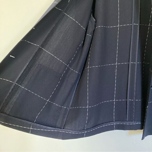 Laurel by Escada Blazer Women 42 Wool Blend Navy‎ Blue Windowpane Plaid Jacket - Picture 7 of 10